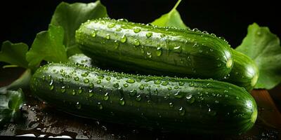 AI generated Fresh Cucumber with Water Droplets. Generative AI photo