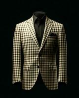 AI generated Elegant Beige Men's Suit with Gingham Motif Isolated on Black Background. Generative AI photo