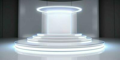AI generated White 3D Room with Podium or Stand for Product Display. Futuristic Podium Scene. Generative AI photo