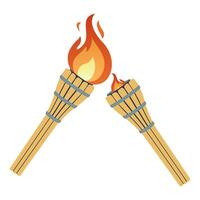 Ignition of a torch from another torch. Transfer of the Olympic flame. Lighted torch vector