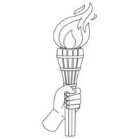 Hand holding a torch. Sport symbol. Black and white flat vector illustration design.