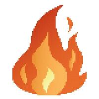 Pixel Fire flames, bright fireball, heat wildfire and red hot bonfire, red fiery flames. vector