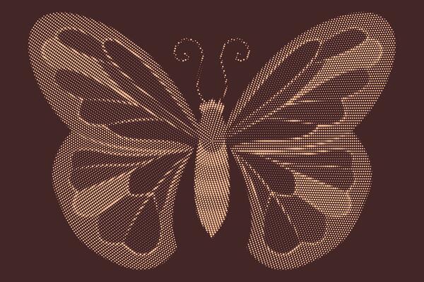 Retro Halftone butterfly background. Butterfly of halftone dots.