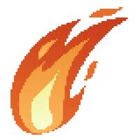 Pixel Fire flames, bright fireball, heat wildfire and red hot bonfire, red fiery flames. vector