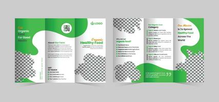 Eco food trifold brochure template or organic food menu trifold brochure template vector