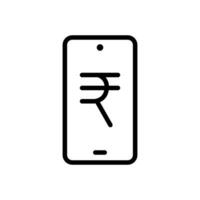 Smartphone with INR symbol, mobile phone with Indian Rupee sign, online payment concept icon in line style design isolated on white background. Editable stroke. vector