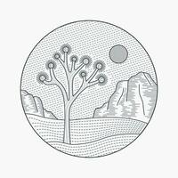 Joshua Tree National Park Mono line vector illustration for badge, patch, t shirt, sticker, etc