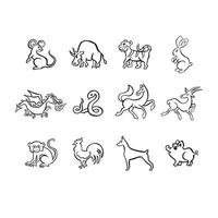 Set of Eastern horoscope Symbols, line symbol of the year, outline vector illustration