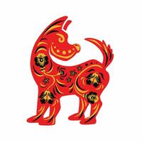 Dog with retro red and yellow ethnic vector illustration eps 10