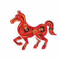 Horse, equestrian with retro colored red and yellow ethno vector illustration eps 10