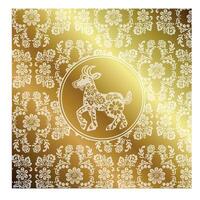 greeting card goat with gold in ethnic Russian style, symbol of the year, vector illustration eps 10