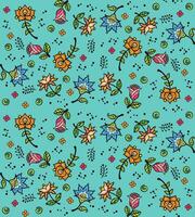 bright pattern with stylized ethnic flowers on a blue background, vector illustration