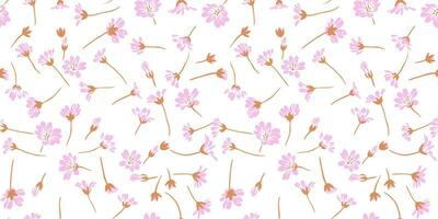 Gently elegance simple floral seamless pattern on a white background. Vector hand drawn sketch. Creative tiny shape wild flowers. Design for fashion, fabric, and textile.