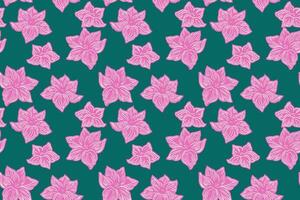 Colorful seamless pattern with decorative stylized shape flowers. Vector hand drawn. Creative simple  floral background. Abstract pink flower on a green back. Design for fashion, textile, fabric