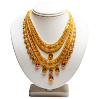 AI generated Gold Necklace on Display Stand , Elegant Jewelry Photography png