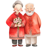 ai generato celebrare Cinese nuovo anno con kawaii anziano coppia clipart png