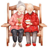 ai généré célébrer chinois Nouveau année avec kawaii personnes âgées couple clipart png