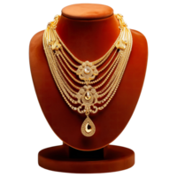 AI generated Gold Necklace on Display Stand , Elegant Jewelry Photography png