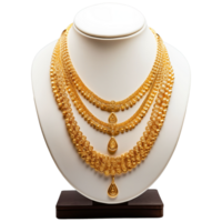 AI generated Gold Necklace on Display Stand , Elegant Jewelry Photography png