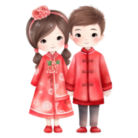AI generated Chinese New Year Kawaii Red Couple - Festive Watercolor Clipart png