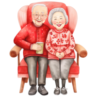 ai gerado comemoro chinês Novo ano com kawaii idosos casal clipart png