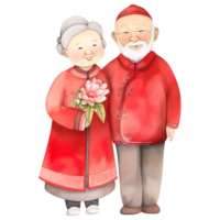 AI generated Celebrate Chinese New Year with Kawaii Elderly Couple Clipart png