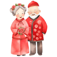 ai généré célébrer chinois Nouveau année avec kawaii personnes âgées couple clipart png