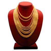 AI generated Gold Necklace on Display Stand , Elegant Jewelry Photography png