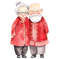 ai généré célébrer chinois Nouveau année avec kawaii personnes âgées couple clipart png