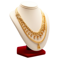 AI generated Gold Necklace on Display Stand , Elegant Jewelry Photography png