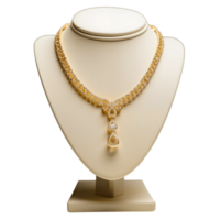 AI generated Gold Necklace on Display Stand , Elegant Jewelry Photography png