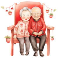 ai gegenereerd vieren Chinese nieuw jaar met kawaii ouderen paar clip art png