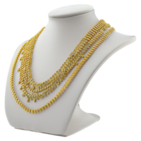 AI generated Gold Necklace on Display Stand , Elegant Jewelry Photography png