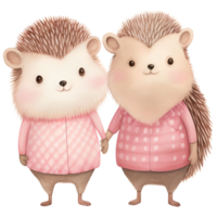 AI generated Romantic Valentine Hedgehog Couple - Cute Pink Clipart png
