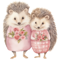 AI generated Romantic Valentine Hedgehog Couple - Cute Pink Clipart png