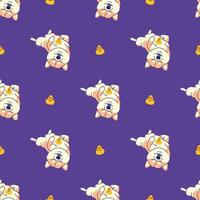 CUTE SHIBA INU IS LYING DOWN WITH A RUBBER DUCK SEAMLESS PATTERN vector