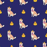 CUTE FACE SHIBA INU WITH A RUBBER DUCK SEAMLESS PATTERN vector