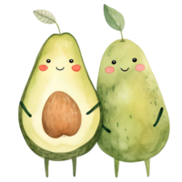 ai generato carino avocado coppia acquerello clipart per romantico disegni png