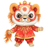 ai généré kawaii Lion Danse clipart pour chinois Nouveau année festivités png