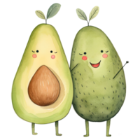 ai generado linda aguacate Pareja acuarela clipart para romántico diseños png