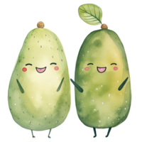 ai generato carino avocado coppia acquerello clipart per romantico disegni png