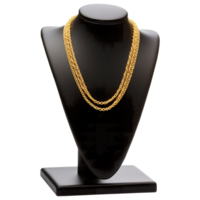 ai generiert Gold Halskette auf Anzeige Stand elegant Schmuck Fotografie png