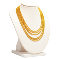 ai generiert Gold Halskette auf Anzeige Stand elegant Schmuck Fotografie png