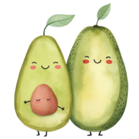 AI generated Cute Avocado Couple Watercolor Clipart for Romantic Designs png