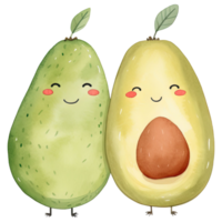 AI generated Cute Avocado Couple Watercolor Clipart for Romantic Designs png