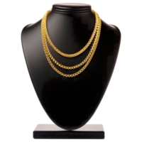 ai generiert Gold Halskette auf Anzeige Stand elegant Schmuck Fotografie png