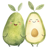 ai généré mignonne Avocat couple aquarelle clipart pour romantique dessins png