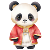 AI generated Kawaii Panda in Chinese New Year Outfit, Festive Clipart Illustration png