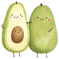 ai generado linda aguacate Pareja acuarela clipart para romántico diseños png