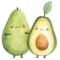 ai generato carino avocado coppia acquerello clipart per romantico disegni png